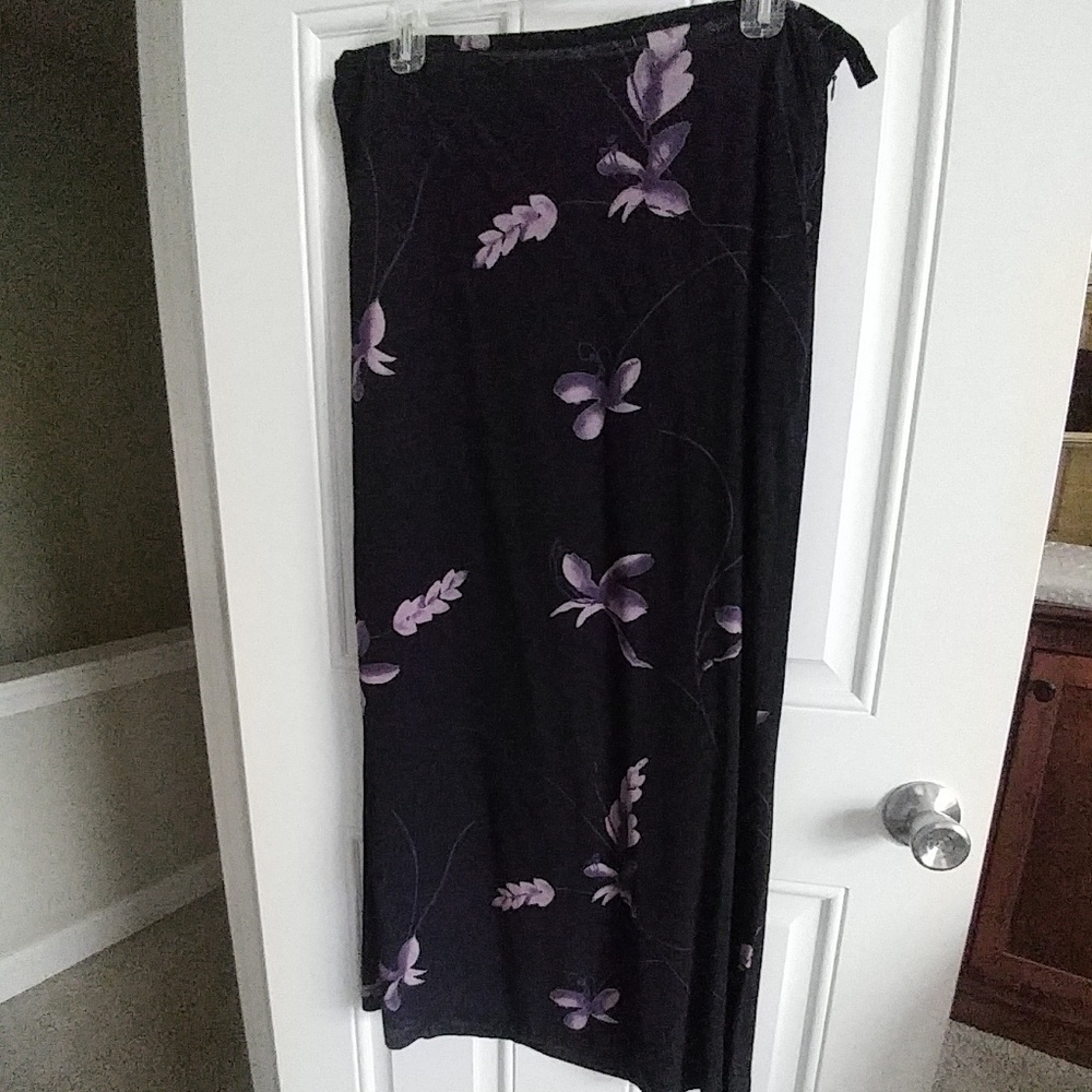 Purple flower print long skirt L Uniform